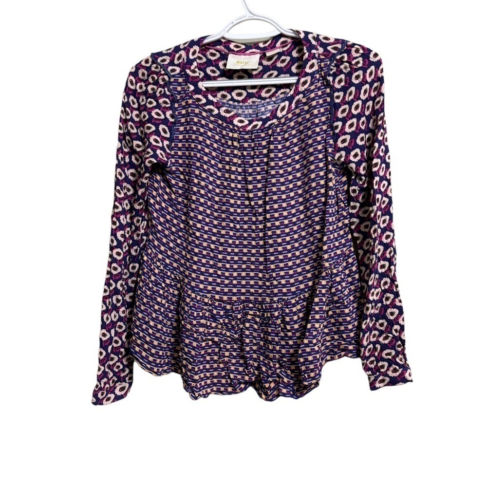 Anthropologie Sz XS Maeve Royal Purple/Fuschia Cheyenne Peplum - Picture 3 of 6